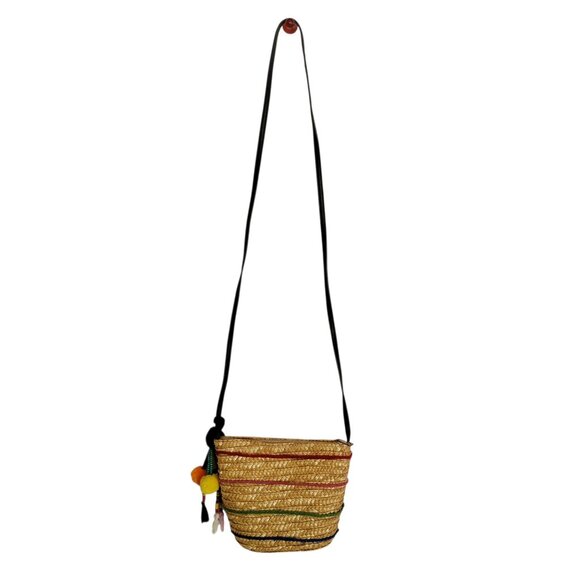 Zara Multicolor Straw Crossbody Bag With Pom-Pom Tassels - Picture 6 of 6